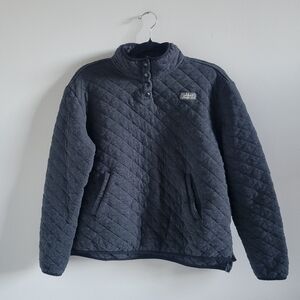 Eddie Bauer Dark Gray Navy Trim Quilted Pullover Quarter Snap Womens Large